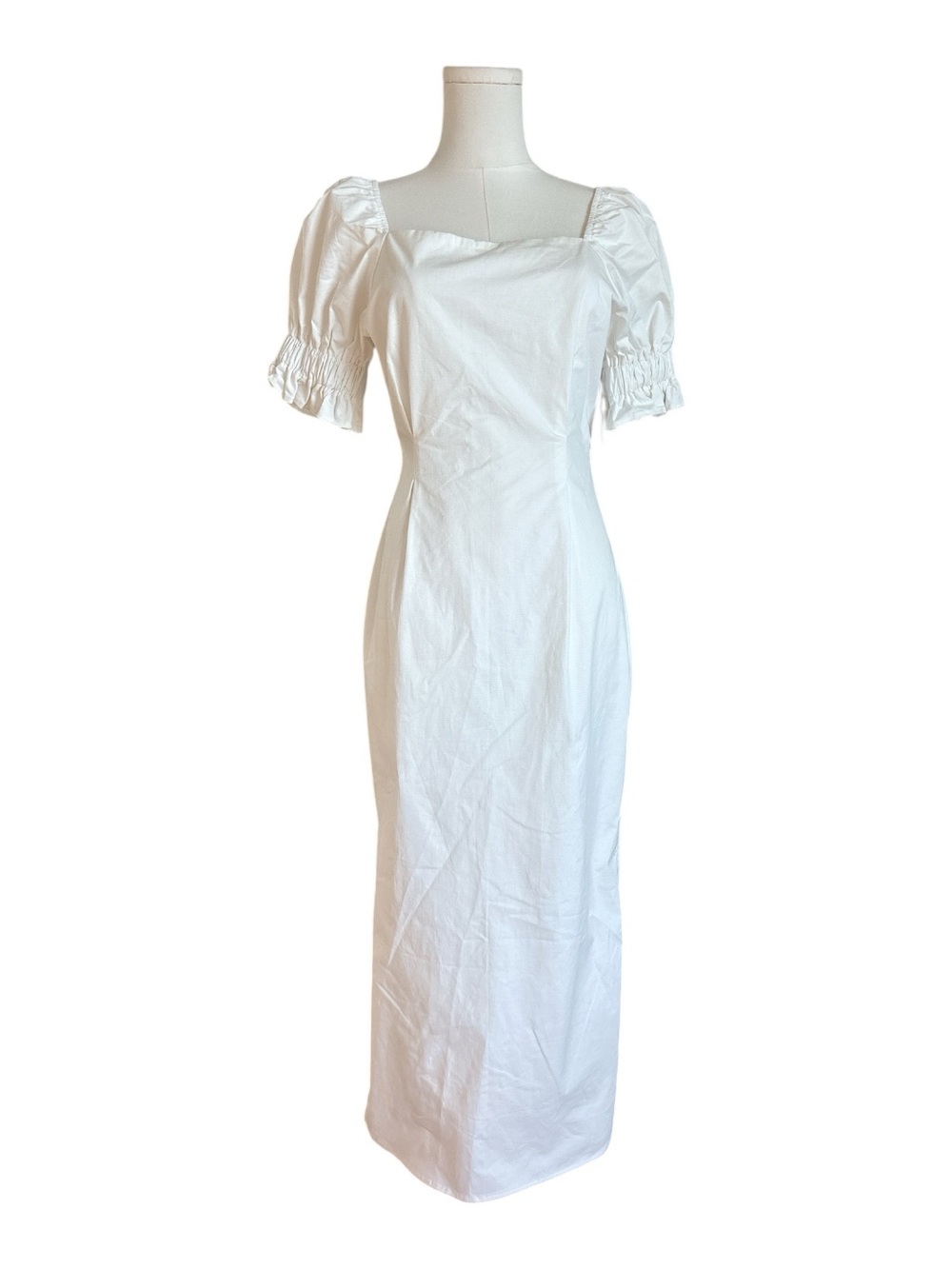 LWD4 White Classic Square Neck Puff-Sleeve Dress Size Small